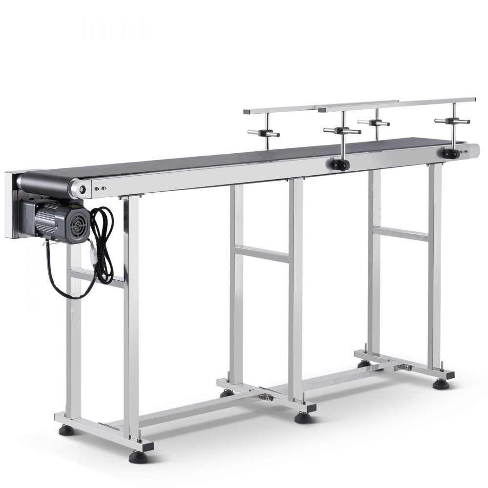 VEVOR Belt Conveyor, 71 x 7.8 inch Conveyor Table, Heavy Duty Stainless Steel Motorized Belt Conveyor for Inkjet Coding Applications Powered PVC Belt Anti-Static Adjustable Speed (Double Guardrail) - PDSSJ71X78INYBXO3V1