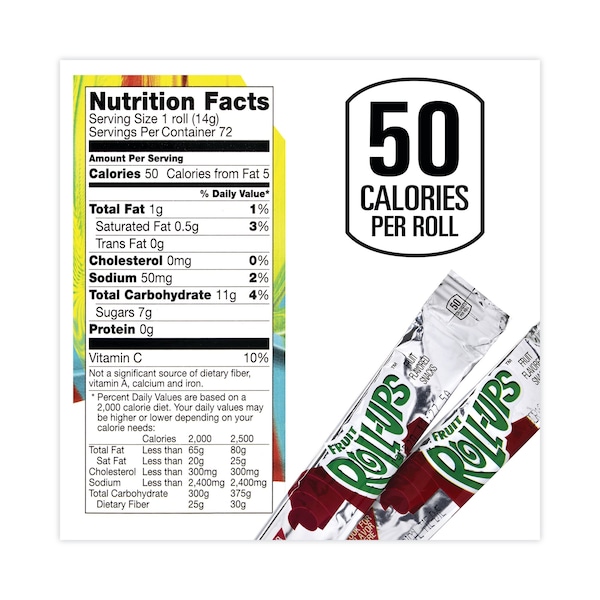 Betty Crocker Fruit RollUps Fruit Snacks, Sabores Fresa y TieDye Tropical, 0.5 oz, Paquete con 72 unidades, 72PK - 49582