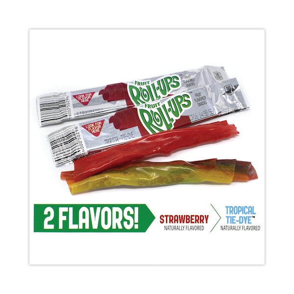 Betty Crocker Fruit RollUps Fruit Snacks, Sabores Fresa y TieDye Tropical, 0.5 oz, Paquete con 72 unidades, 72PK - 49582