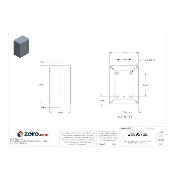 Wiegmann Carbon Steel Electrical Enclosures, 8 in H, 4 in D, 6 in W, NEMA 1, Screw On - SC060804GNK