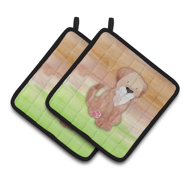 Carolines Treasures Dog Green & Brown Watercolor Pair of Pot Holders - BB7360PTHD