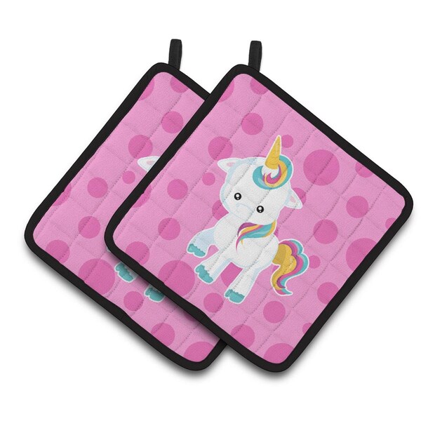 Carolines Treasures Pink Polkadot Unicorn Pair of Pot Holders - BB6805PTHD