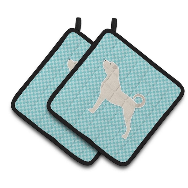 Carolines Treasures Anatolian Shepherd Checkerboard Blue Pair of Pot Holders - BB3777PTHD