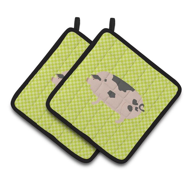 Carolines Treasures Gloucester Old Spot Pig Green Pair of Pot Holders - BB7766PTHD