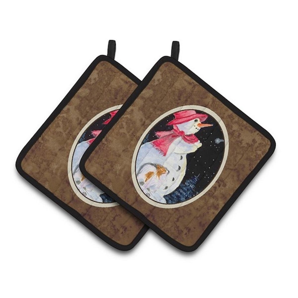 Carolines Treasures Snowman with Papillon Pair of Pot Holders, 7.5 x 3 x 7.5 in. - SS8793PTHD