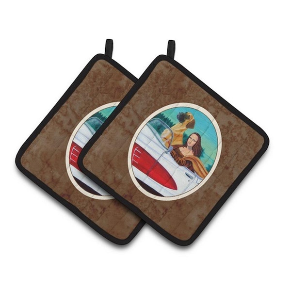 Carolines Treasures Great Dane with Mona Lisa Pair of Pot Holders, 7.5 x 3 x 7.5 in. - 7282PTHD