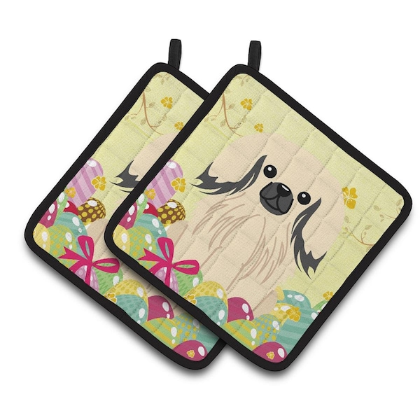 Carolines Treasures Easter Eggs Pekingnese Cream Pair of Pot Holders - BB6106PTHD
