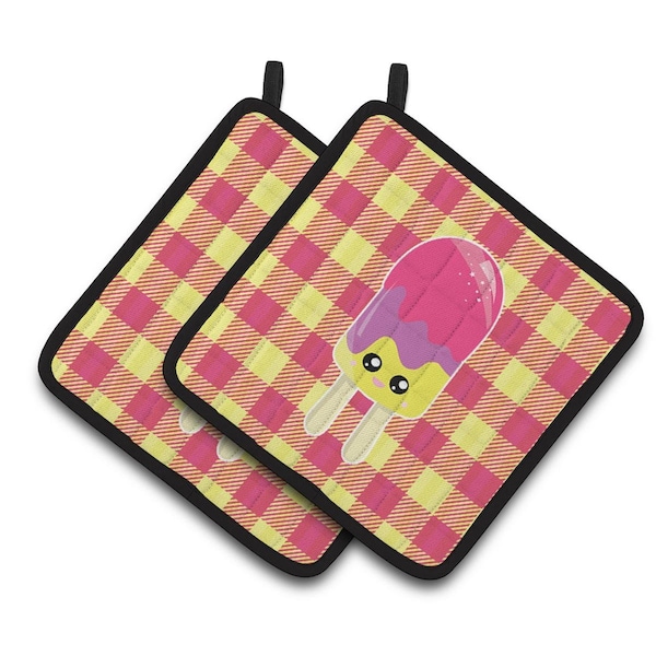 Carolines Treasures Ice Pop Popsicle Face Gingham Pair of Pot Holders - BB7068PTHD