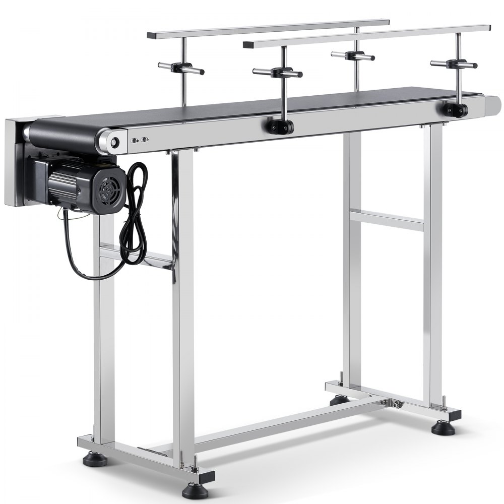 VEVOR Belt Conveyor, 47 x 7.8 inch Conveyor Table, Heavy Duty Stainless Steel Motorized Belt Conveyor for Inkjet Coding Applications Powered PVC Belt Anti-Static Adjustable Speed (Double Guardrail) - PDSSJ47X78INEMLWCV1