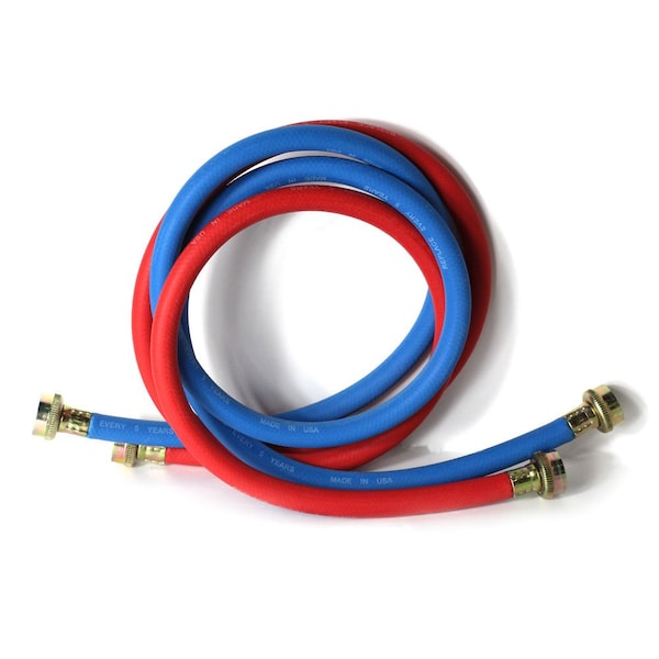 Thrifco Plumbing Washing Machine Reinforced Rubber Hose Set 5ft Hot, Red / Cold - 4402745