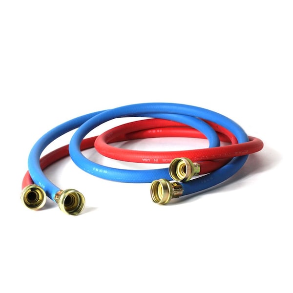 Thrifco Plumbing Washing Machine Reinforced Rubber Hose Set 5ft Hot, Red / Cold - 4402745