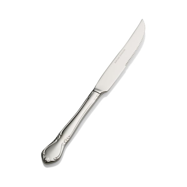 Bon Chef Queen Anne, Steak Knife, Euro, Solid Handle, Mirror Finish, 13/0, 9.94" , set of 12 - S1815