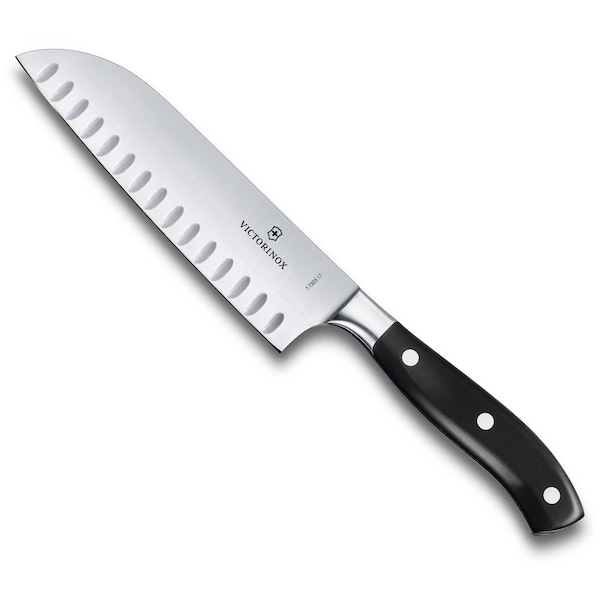 Swiss Army Brands Victorinox Kitchen Grande Maitre, 7In Granton Santoku, Pom Handles, Forged Steel, Parer Gift Box - VIC-7.7323.17G