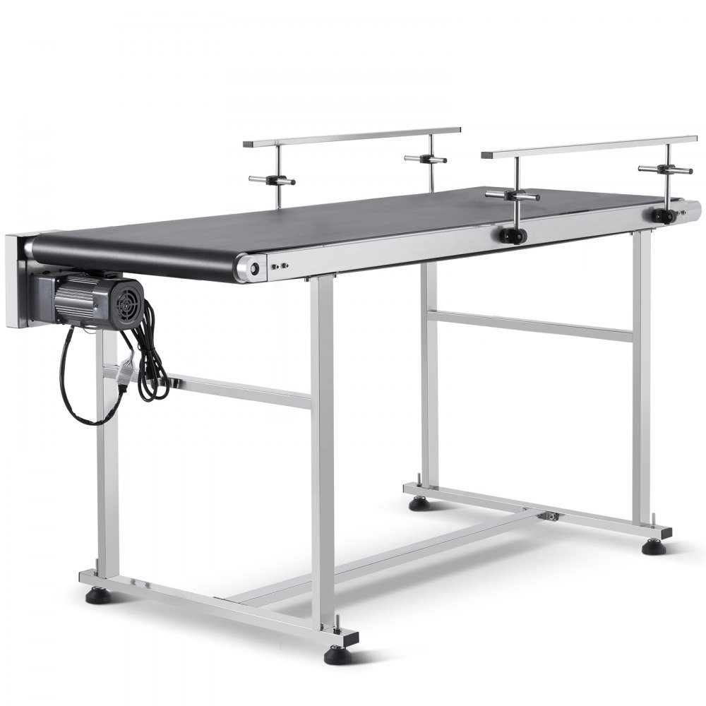 VEVOR Belt Conveyor, 59 x 19.7 inch Conveyor Table, Heavy Duty Stainless Steel Motorized Belt Conveyor for Inkjet Coding Applications Powered PVC Belt Anti-Static Adjustable Speed (Double Guardrail) - PDSSJ59X197IEHW58V1