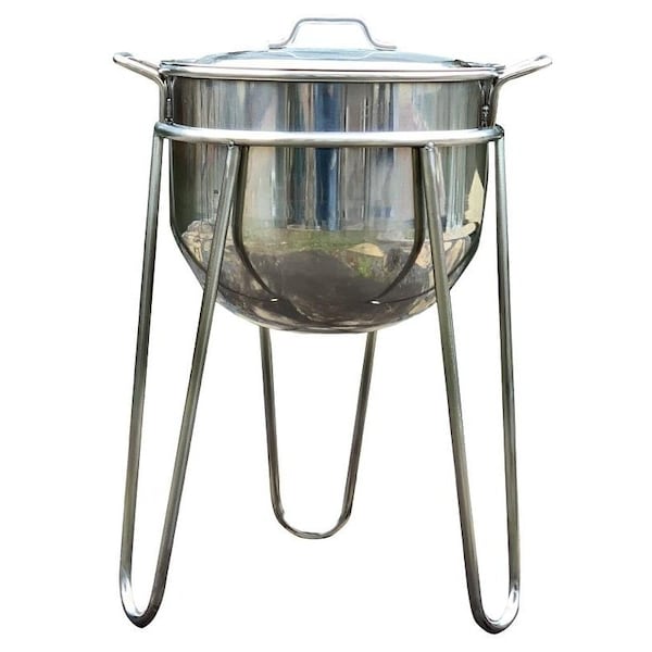 Bayou Classic Kettle with Stand, 15 gal Capacity, Stainless Steel - 800-115