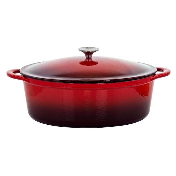 Megachef Megachef MG-CO33AR 7 qt. Oval Enameled Cast Iron Casserole; Red - MG-CO33AR