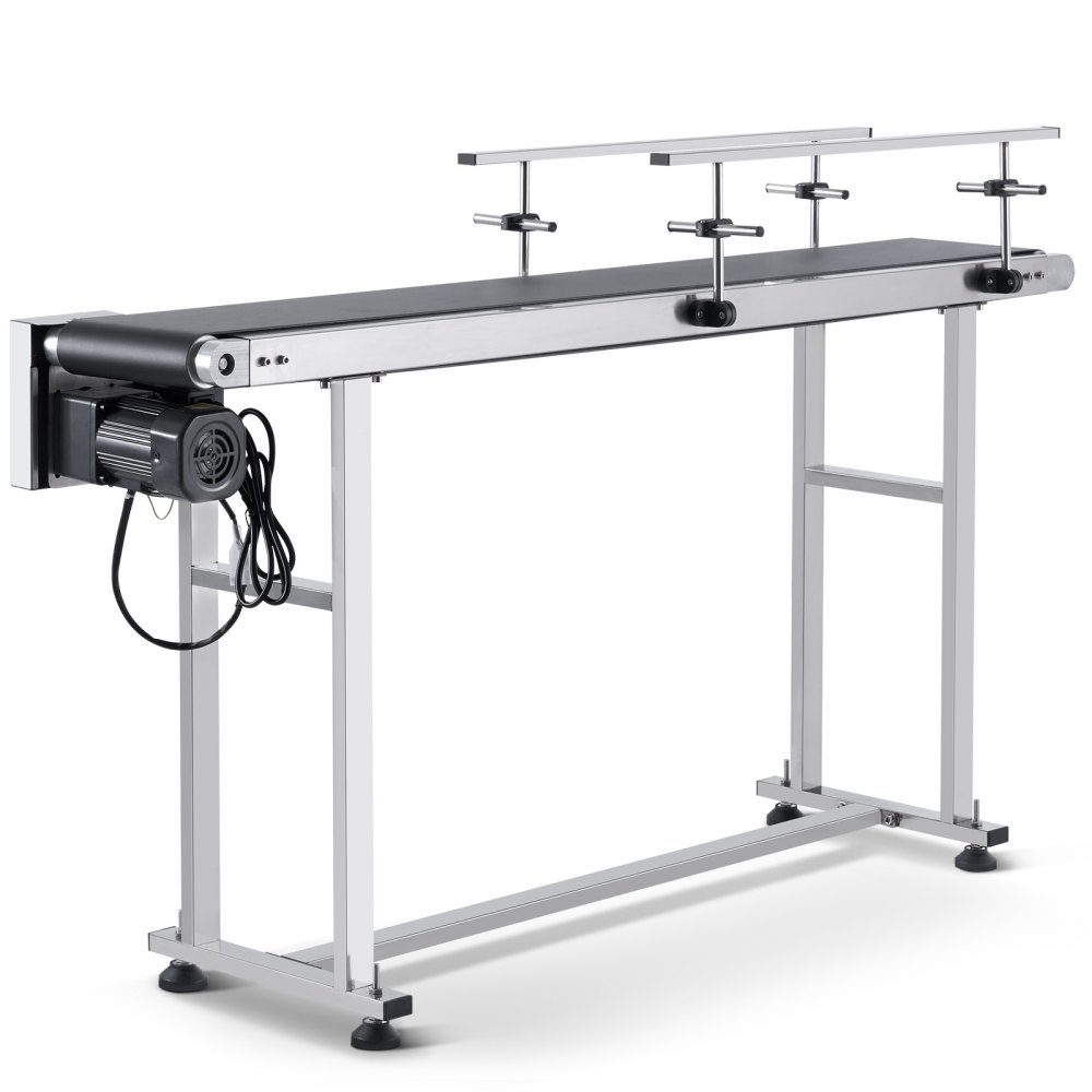 VEVOR Belt Conveyor, 59 x 7.8 inch Conveyor Table, Heavy Duty Stainless Steel Motorized Belt Conveyor for Inkjet Coding Applications Powered PVC Belt Anti-Static Adjustable Speed (Double Guardrail) - PDSSJ59X78INQJ12NV1