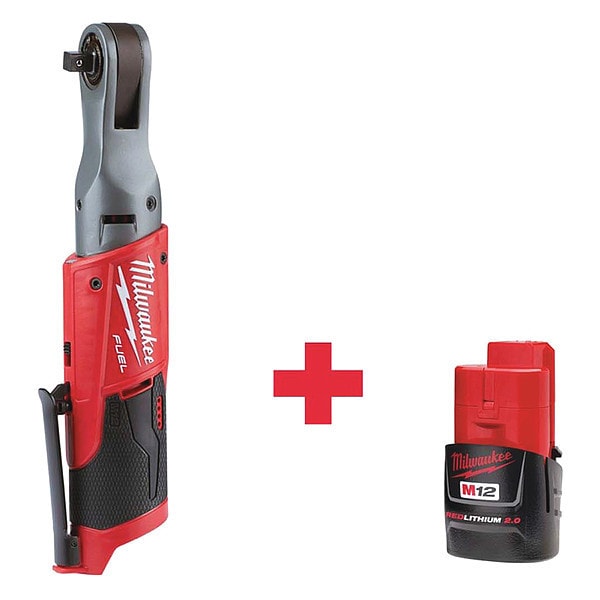 Milwaukee Tool 12V 3/8" Cordless Ratchet + Battery (2.0 Ah) - 2557-20, 48-11-2420