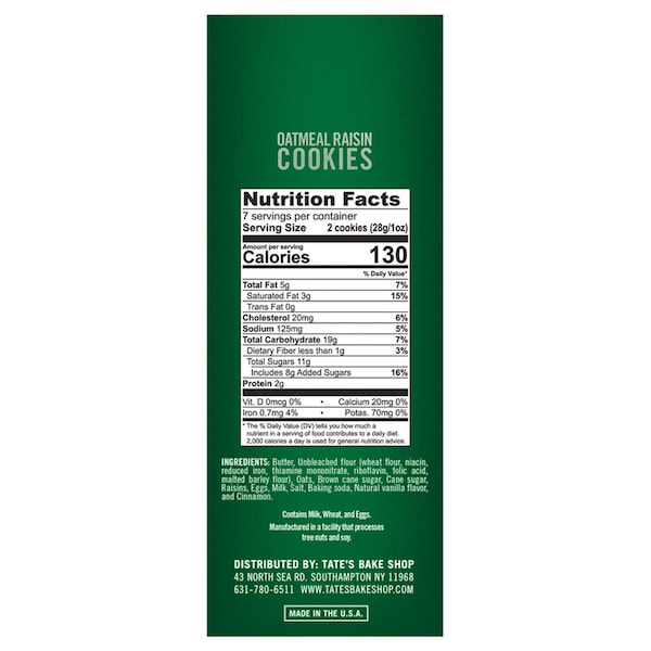 Galletas de Avena y Pasas de Tates Bake Shop en Bolsa de 7 oz - 1001026