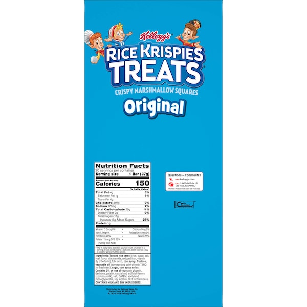 Kellogg's Cuadrados Originales de Arroz Krispies, 26 oz., Paquete de 80 - 3800026547