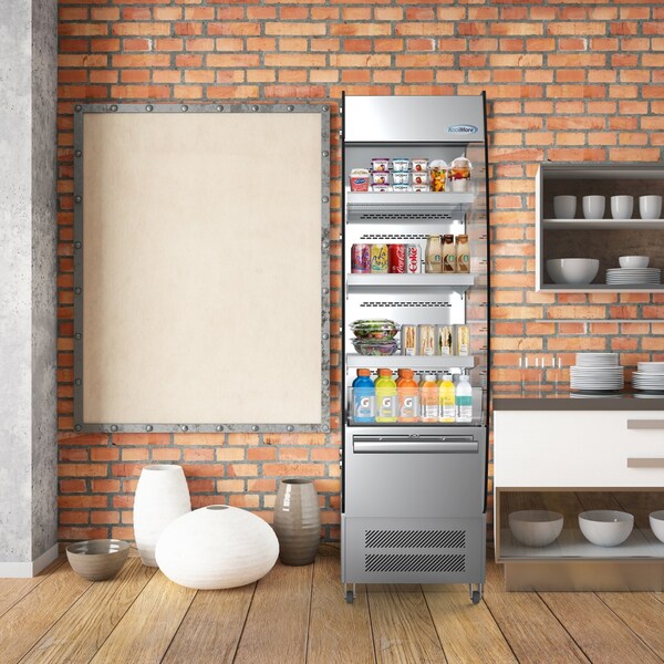 Koolmore Open Air Merchandiser Cooler Grab and Go Refrigerator with LED Lighting and Night Curtain - CDAU-7C-SS