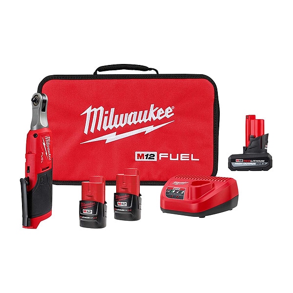 Milwaukee Tool M12 FUEL Ratchet Kit + XC5.0 Battery - 2566-22, 48-11-2450