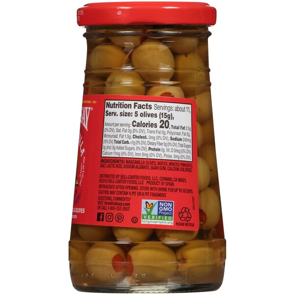 Aceitunas rellenas de manzanilla y pimiento Lindsay Lindsay español, frasco de 5.75 oz, paquete de 12 - A003712