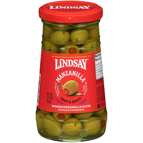 Aceitunas rellenas de manzanilla y pimiento Lindsay Lindsay español, frasco de 5.75 oz, paquete de 12 - A003712
