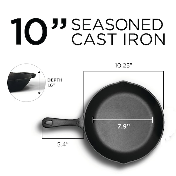 Commercial Chef 10'' Cast Iron Skillet, Pre-Seasoned Cast Iron Pan with Dual Pour Spouts - CHFL10