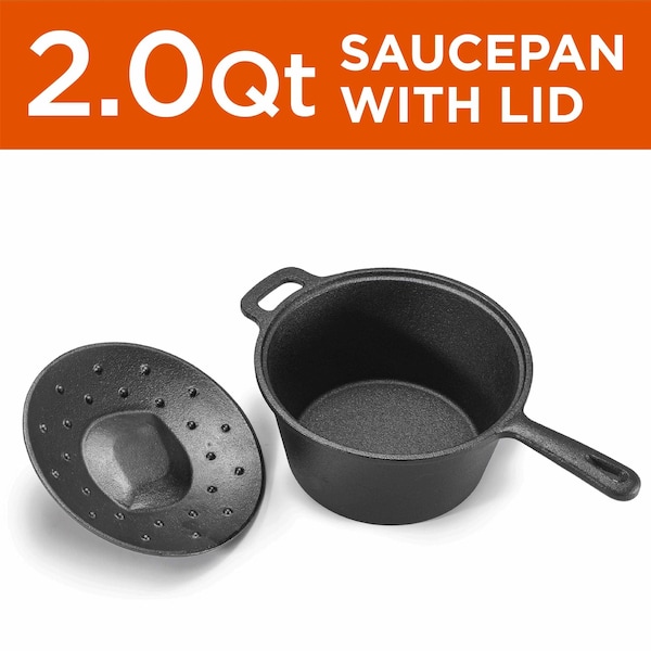 Commercial Chef 2 Quart Cast Iron Saucepan, Dutch Oven Cast Iron Saucepan - CHCI20