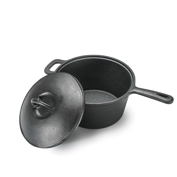 Commercial Chef 2 Quart Cast Iron Saucepan, Dutch Oven Cast Iron Saucepan - CHCI20
