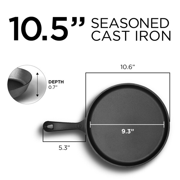 Commercial Chef 10.5'' Preseasoned Cast Iron Round Griddle Pan - CHFL911