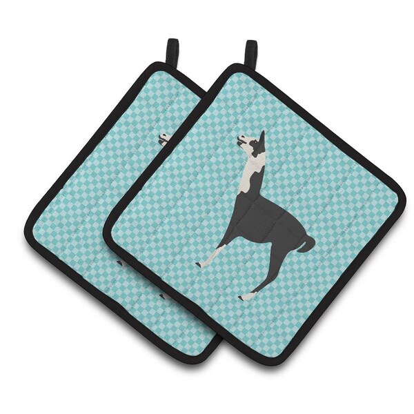 Carolines Treasures Llama Q Ara Blue Check Pair of Pot Holders - BB8092PTHD