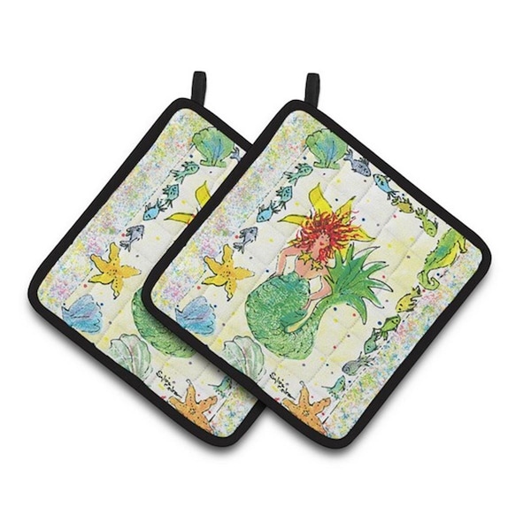Carolines Treasures Red Headed Funky Mermaid Pair of Pot Holders, 7.5 x 3 x 7.5 in. - 8081PTHD