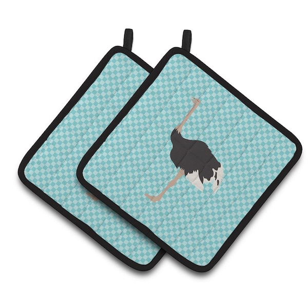 Carolines Treasures Common Ostrich Blue Check Pair of Pot Holders - BB8098PTHD