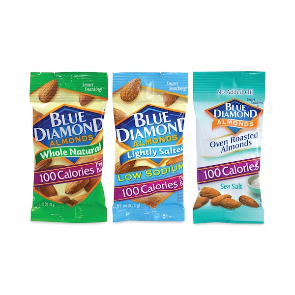 Paquete de variedad de almendras Blue Diamond, sabores surtidos, bolsa de 06 oz, PK42, 42PK - 220-00796