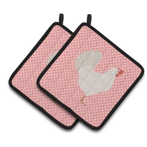 Carolines Treasures Leghorn Chicken Pink Check Pair of Pot Holders - BB7840PTHD