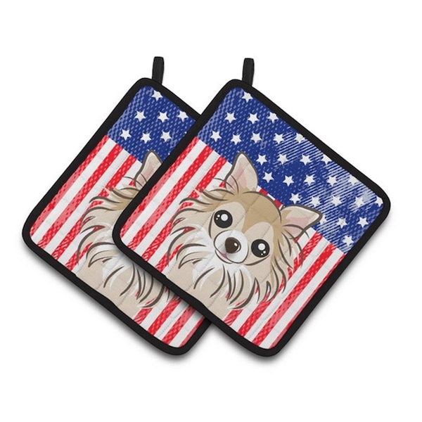 Carolines Treasures American Flag and Chihuahua Pair of Pot Holders, 7.5 x 3 x 7.5 in. - BB2181PTHD