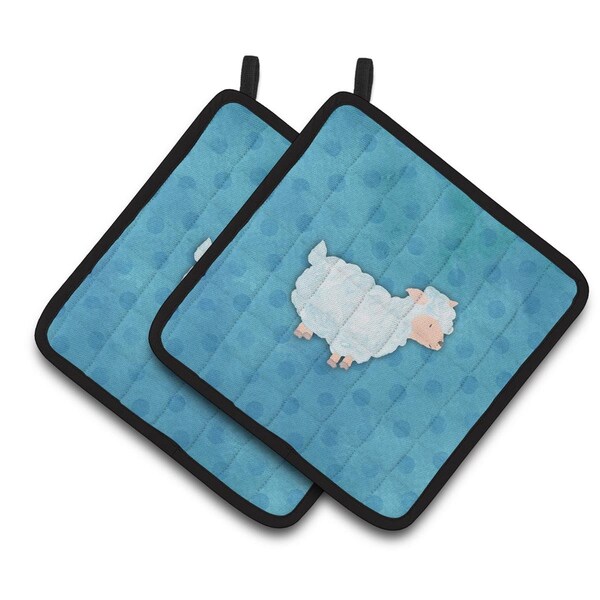 Carolines Treasures Polkadot Sheep Lamb Watercolor Pair of Pot Holders - BB7390PTHD