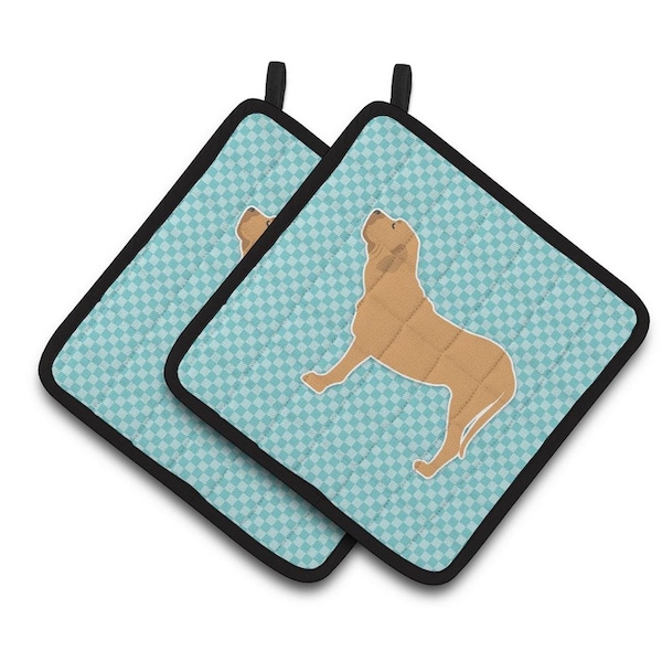 Carolines Treasures Fila Brasileiro Checkerboard Blue Pair of Pot Holders - BB3779PTHD
