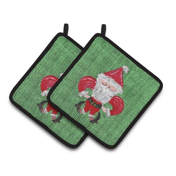 Carolines Treasures Christmas Santa Fleur De Lis Pair of Pot Holders, 7.5 x 3 x 7.5 in. - 8746PTHD