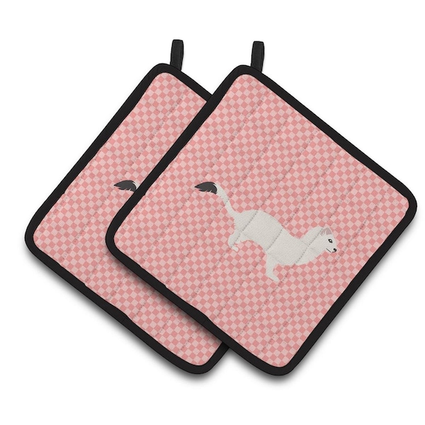 Carolines Treasures Stoat Short-Tailed Weasel Pink Check Pair of Pot Holders - BB7872PTHD
