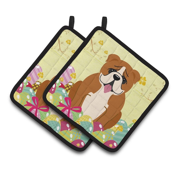 Carolines Treasures Easter Eggs English Bulldog Red White Pair of Pot Holders - BB6120PTHD