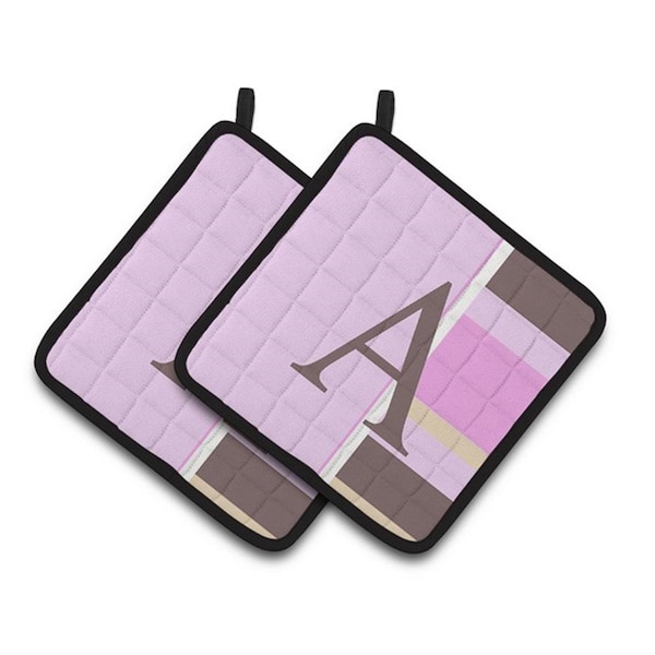 Carolines Treasures Letter A Monogram - Pink Stripes Pair of Pot Holders, 7.5 x 3 x 7.5 in. - CJ1005-APTHD
