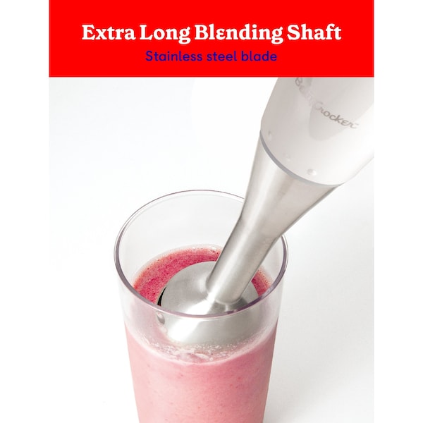 Betty Crocker Immersion Blender, 2-Speed, Stainless Steel Blade, Beaker & Whisk, 250W, White - BC-4306W