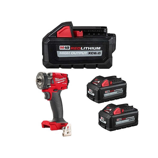Milwaukee Tool M18 6.0 Battery, M18 Impact Wrench - 48-11-1865, 2854-20, 48-11-1862