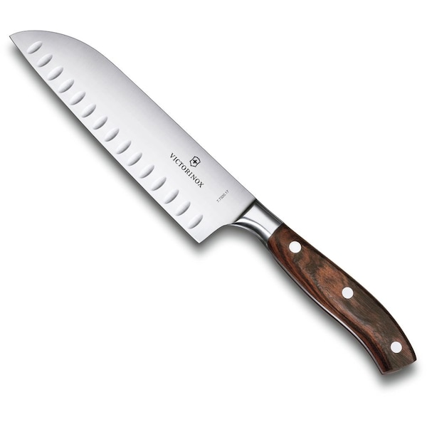 Swiss Army Brands Victorinox Kitchen Grand Maitre Santoku 7In Granton Blade, 10.75In Width At Handle Wood Packaged - VIC-7.7320.17G