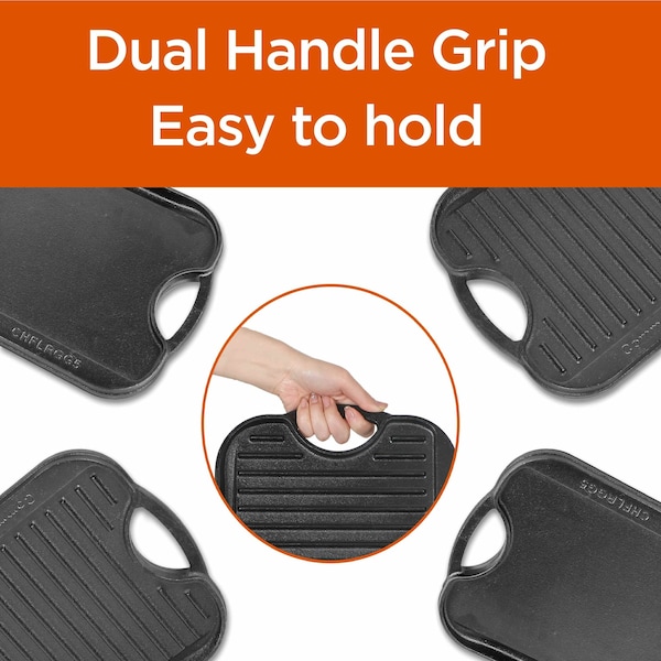 Commercial Chef Cast Iron Griddle, Reversible Grill Griddle with Dual Handles - CHFLRGG5