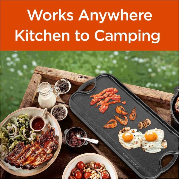 Commercial Chef Cast Iron Griddle, Reversible Grill Griddle with Dual Handles - CHFLRGG5