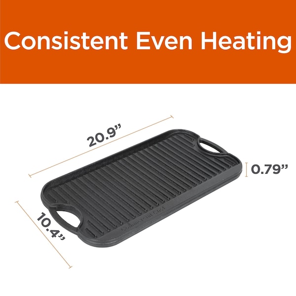 Commercial Chef Cast Iron Griddle, Reversible Grill Griddle with Dual Handles - CHFLRGG5